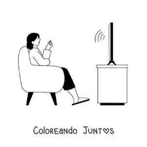 Imagen para colorear de una mujer viendo el canal de las noticias en un televisor