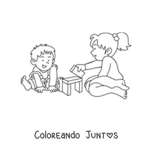 Imagen para colorear de un niña sentada jugando con su hermano menor