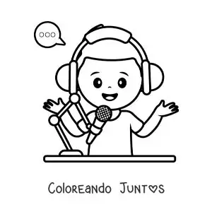 Imagen para colorear de un niño hablando en un programa de la emisora escolar de la radio