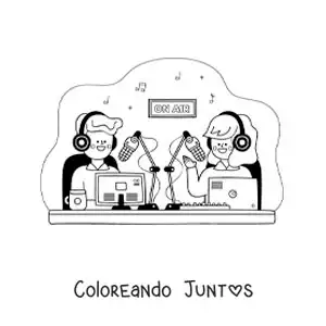 Imagen para colorear de una chica y un chico grabando un podcast