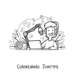 Imagen para colorear de un chico joven grabando un programa de radio