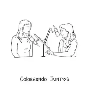 Imagen para colorear de dos mujeres en un programa de la radio