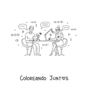 Imagen para colorear de un hombre y una mujer grabando un podcast