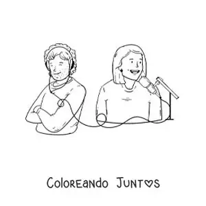 Imagen para colorear de una locutora de la radio y un radioescucha