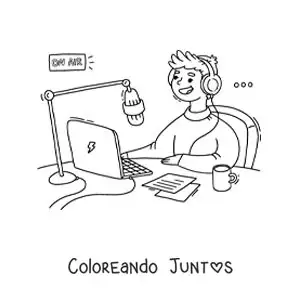 Imagen para colorear de un joven al aire grabando un podcast