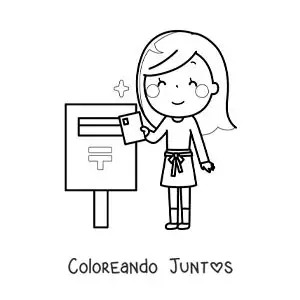 Imagen para colorear de una chica enviando una carta por correo