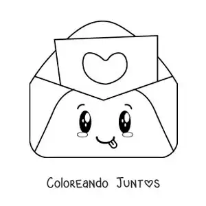 Imagen para colorear de una carta de amor kawaii en su sobre