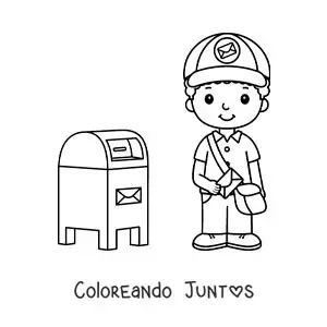 Imagen para colorear de un cartero animado junto al buzón