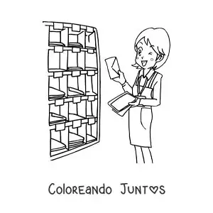 Imagen para colorear de una mujer cartera en la oficina postal