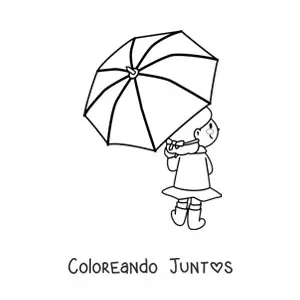 Imagen para colorear de una niña kawaii de espaldas sujetando una sombrilla