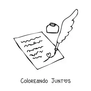 Imagen para colorear de una pluma escribiendo una carta con tinta