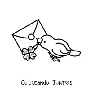 Imagen para colorear de una ave animada entregando una carta