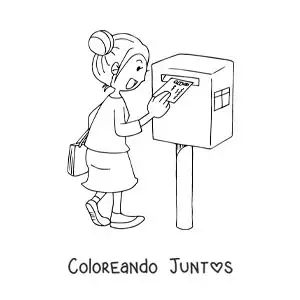 Imagen para colorear de una mujer enviando una carta por correo