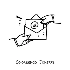 Imagen para colorear de dos manos abriendo una carta con el signo "@"