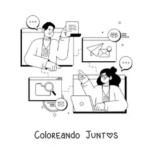 Imagen para colorear de dos personas hablando por correo electrónico