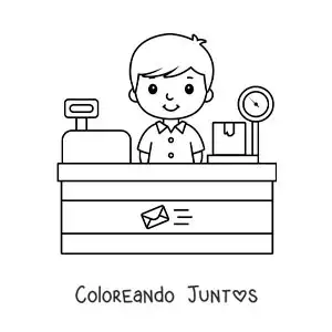 Imagen para colorear de un niño animado en una oficina postal