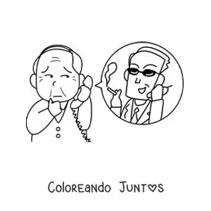 Imagen para colorear de un abuelo preocupado en una llamada telefónica