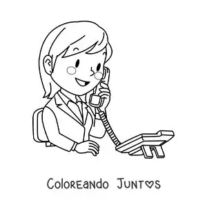 Imagen para colorear de una mujer hablando por un teléfono fijo en su trabajo