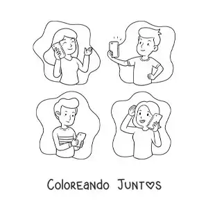Imagen para colorear de jóvenes comunicándose por teléfono
