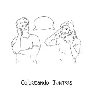 Imagen para colorear de una pareja discutiendo por teléfono