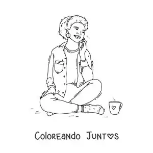Imagen para colorear de una niña sentada hablando por llamada telefónica