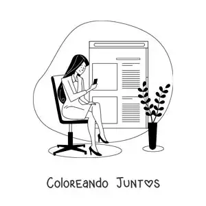 Imagen para colorear de una mujer sentada leyendo las noticias en su teléfono