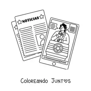 Imagen para colorear de un periódico junto a un teléfono que muestra las noticias