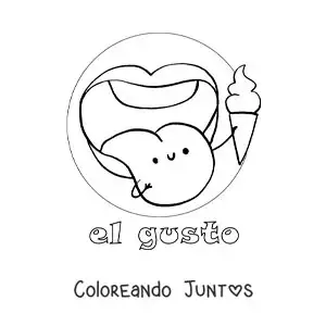 Imagen para colorear de una lengua animada como símbolo del sentido del gusto