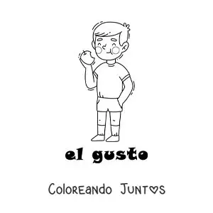 Imagen para colorear de un niño comiendo una manzana