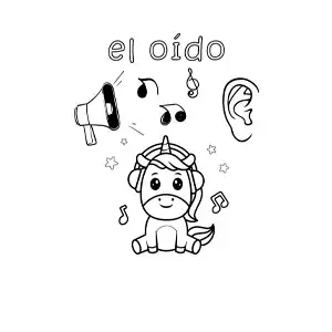 Imagen para colorear de ejemplos animados del sentido del oído para niños