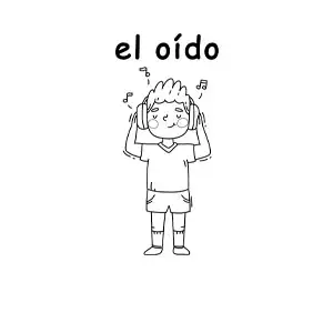 Imagen para colorear de un niño animado escuchando música con sus oídos