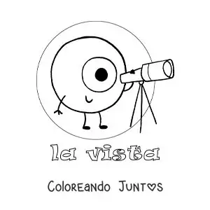 Imagen para colorear de un ojo animado viendo a través de un telescopio