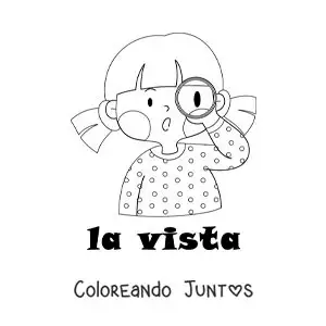 Imagen para colorear de una niña viendo a través de una lupa