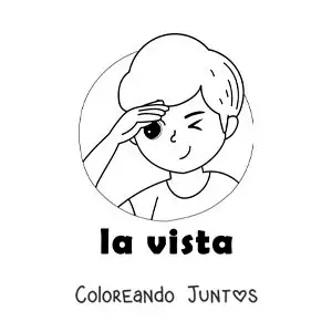 Imagen para colorear de un niño viendo a lo lejos con el texto "la vista"