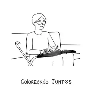 Imagen para colorear de un ciego leyendo braille