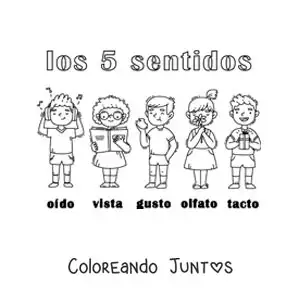 Imagen para colorear de niños usando los 5 sentidos