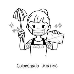 Imagen para colorear de una mujer animada limpiando