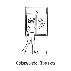 Imagen para colorear de una chica limpiando las ventanas de su casa