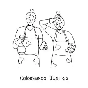 Imagen para colorear de una pareja cansada de hacer los quehaceres