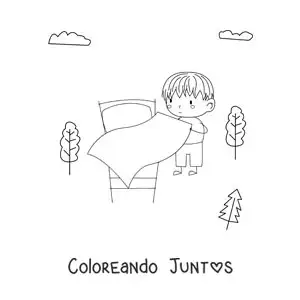 Imagen para colorear de una niña haciendo la cama en la mañana