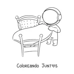 Imagen para colorear de un astronauta animado haciendo la cama