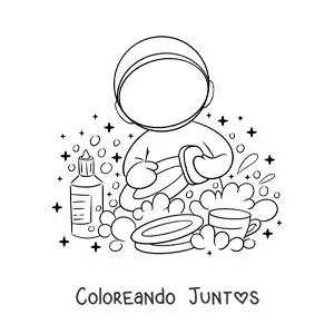 Imagen para colorear de un astronauta animado lavando los platos