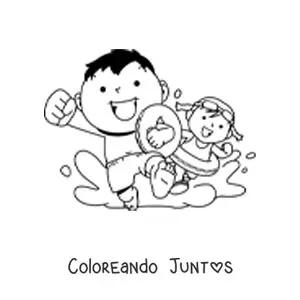 Imagen para colorear de dos niños corriendo para nadar en la piscina