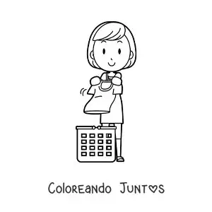 Imagen para colorear de una mujer con un cesto de ropa limpia