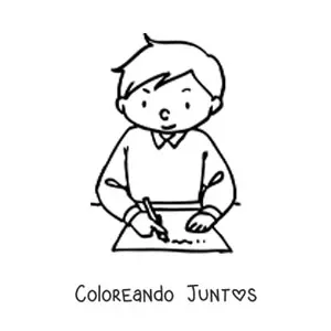 Imagen para colorear de un niño estudiando