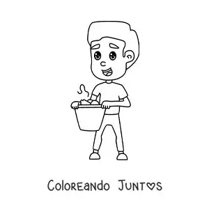 Imagen para colorear de un chico con un cesto de basura