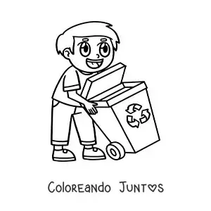 Imagen para colorear de un niño llevando un contenedor de reciclaje