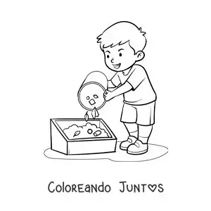 Imagen para colorear de un niño compostando residuos orgánicos