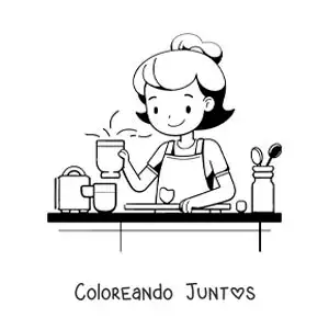 Imagen para colorear de una niña cocinando en casa