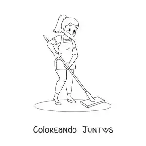 Imagen para colorear de una madre limpiando el piso con una fregona